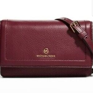 Michael Kors Jet Set Charm Pebbled Dark Berry Leather Phone Crossbody Bag